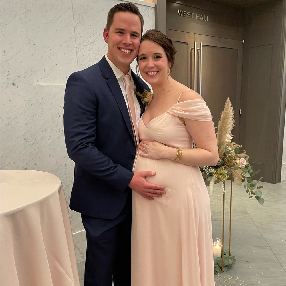 Maternity blush bridesmaid dress